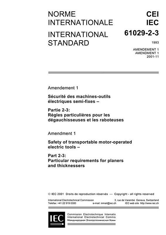 Cover IEC 61029-2-3:1993/AMD1:2001